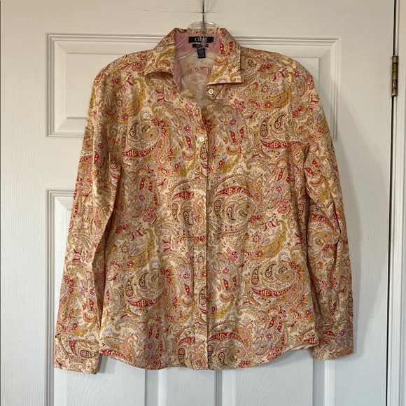 Chaps Tops - Chaps Paisley Button-Down Shirt in Cream, Red & Gold